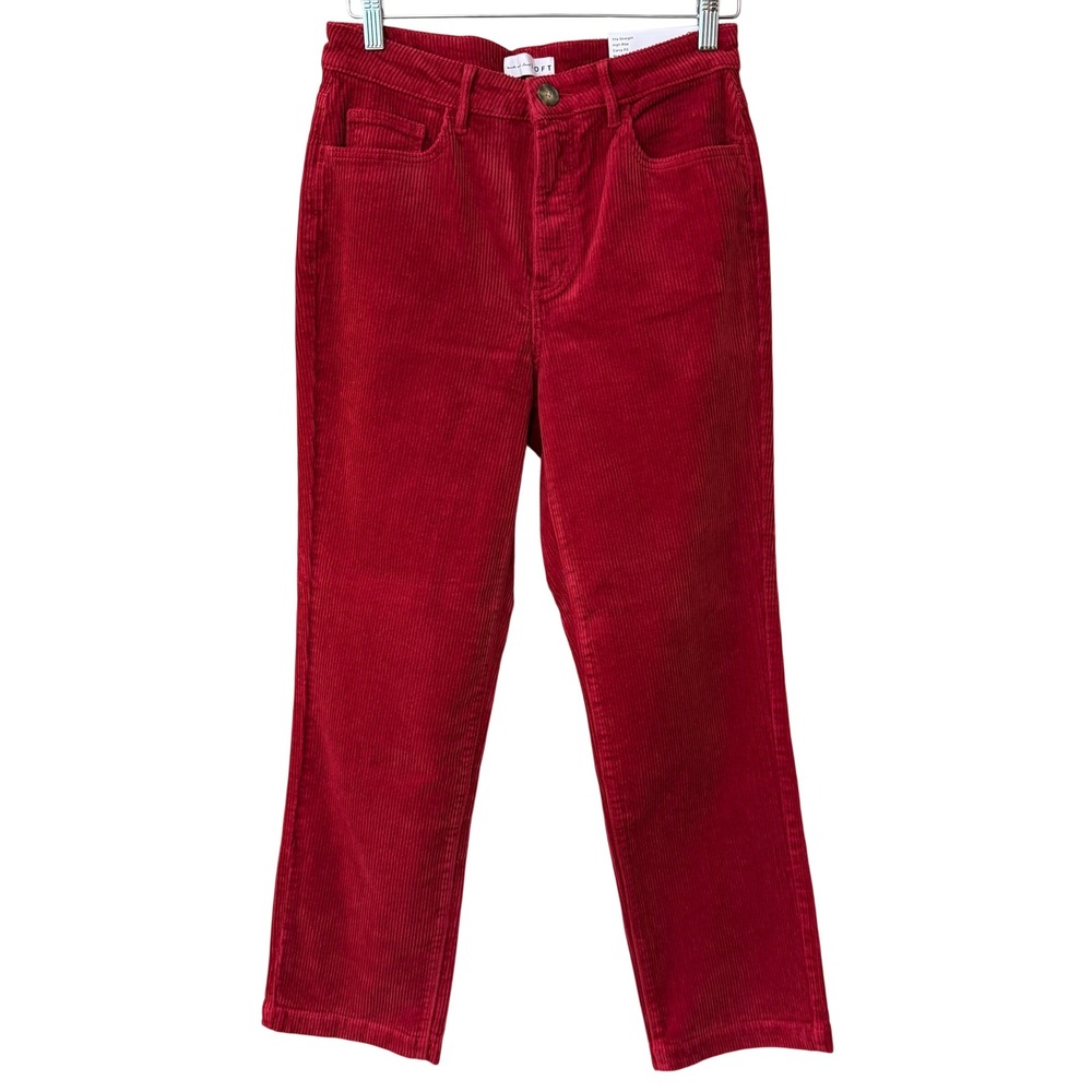 NWT LOFT Women Corduroy High Rise Curvy The Straight Pants Size 27/4 Red Holiday